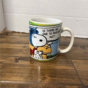 Peanuts Snoopy Rescue Comic Strip Coffee Mug - White, Blue, Yellow, Green